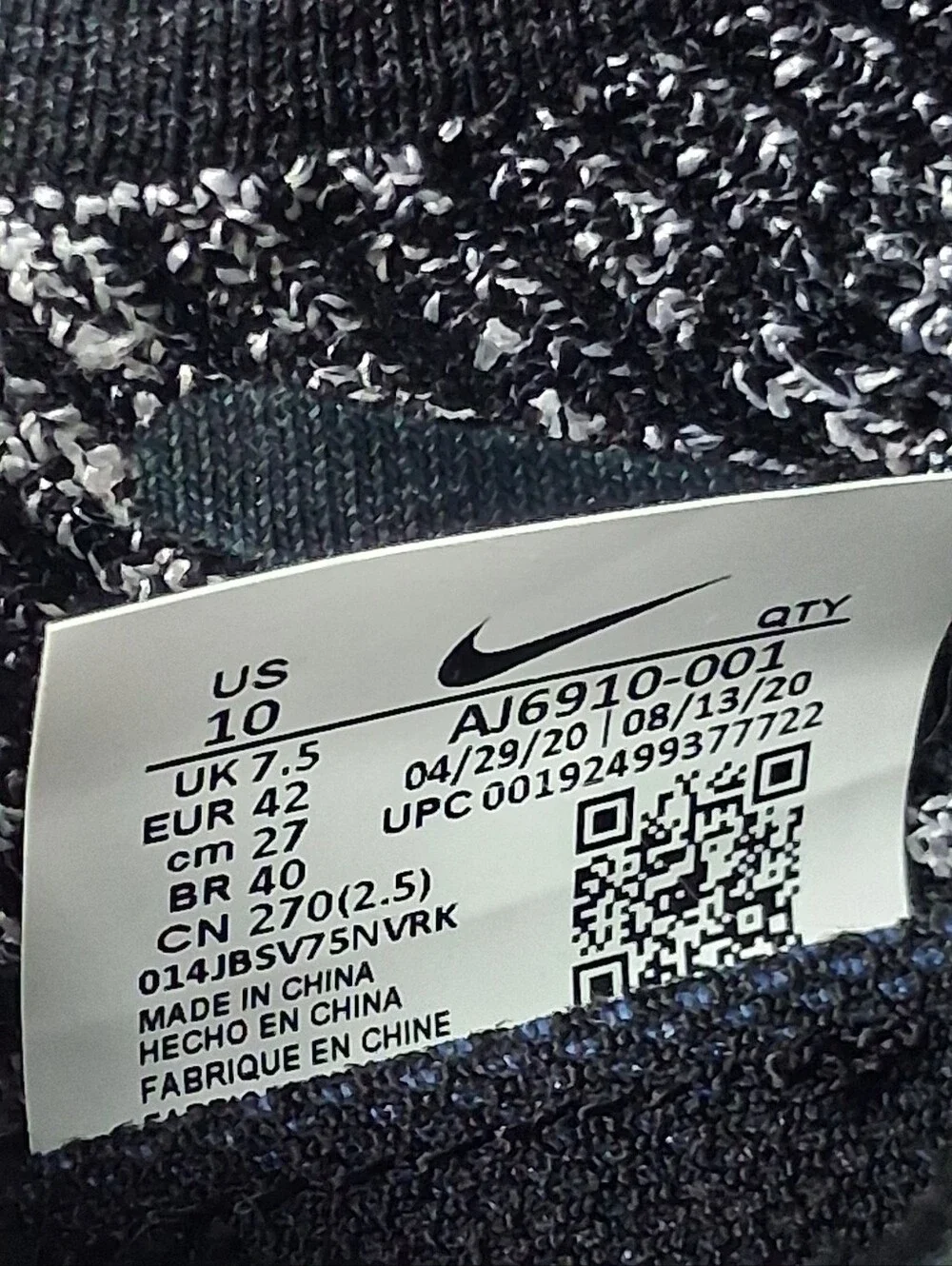 Nike Air VaporMax Flyknit 3 Sneakers Womens 10 Oreo Black White Athletic Running